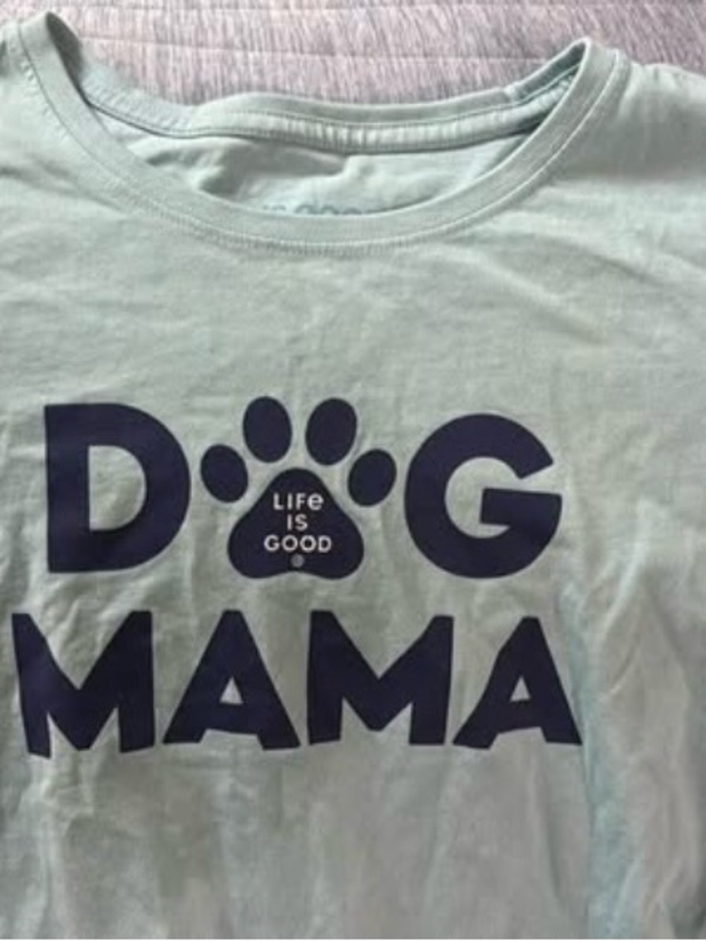 Life Is Good Light Mint Dog Mama Tee with Navy Print